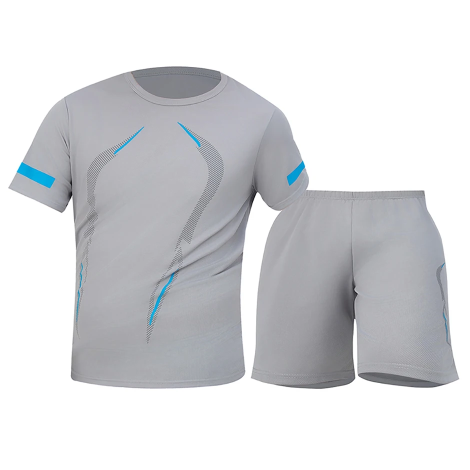 2-teiliger Herren-Sportanzug aus Mesh, atmungsaktiv, schnell trocknend, locker, Übergröße, Laufen, Fitness, Bergsteigen, lässig, kurzärmelige Shorts – Detail 6