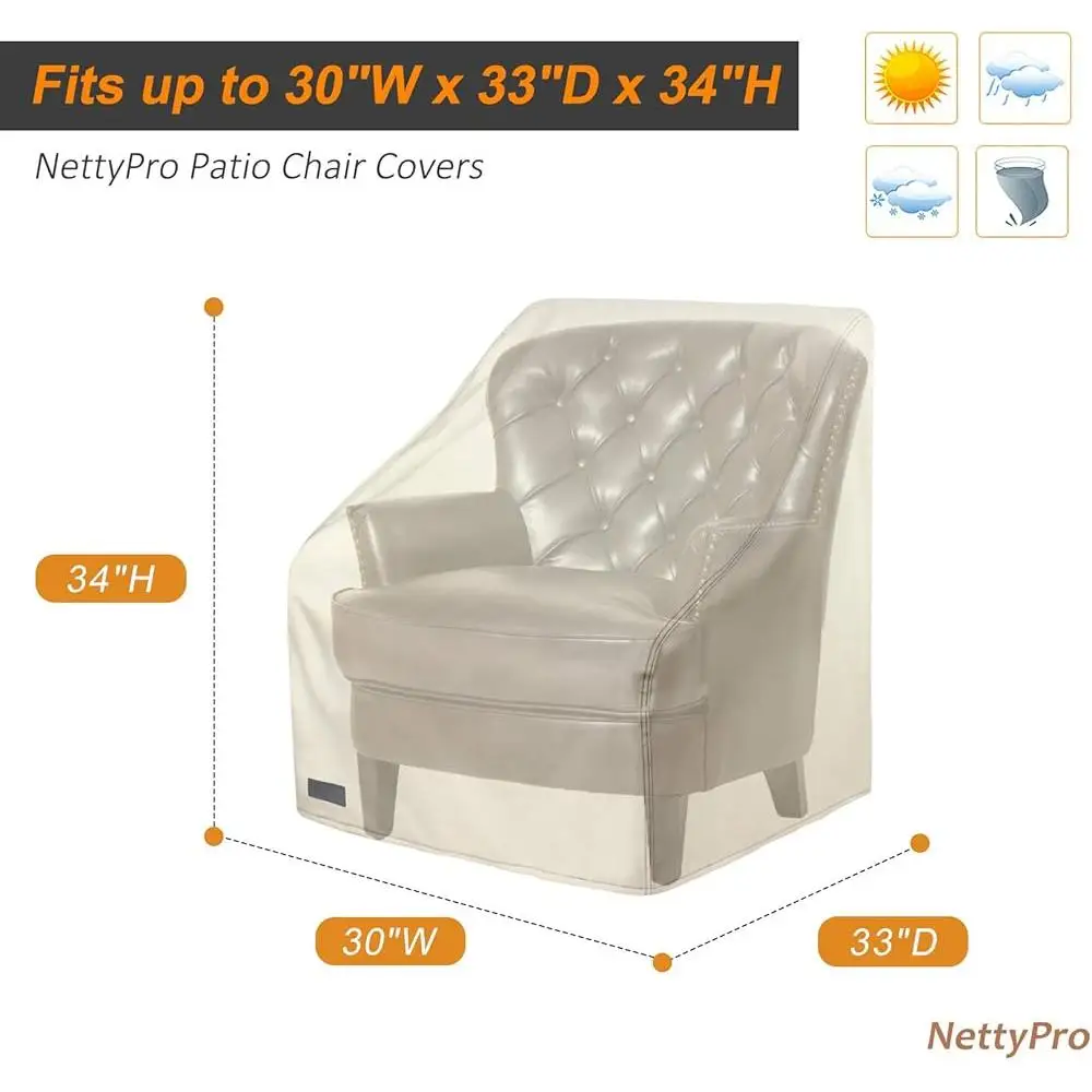 Heavy Duty Waterproof Chair Covers 600D Polyester Outdoor Furniture Cover 2 Pack Rip Resistant Adjustable Straps Ventilation