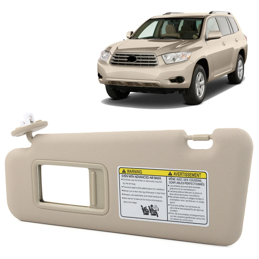 Beige/Gray Car Sun Visor Sunshade Sun Shield Shade Left Side For Toyota Highlander 2008 2009 2010 2011 2012 2013 w/ Vanity Light