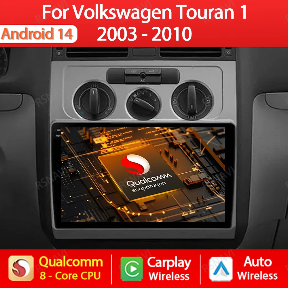 

Android 14 Wireless CarPlay Auto For Volkswagen Touran 1 2003 - 2010 Car Radio Multimedia Video Player GPS Navigation 360 Camera