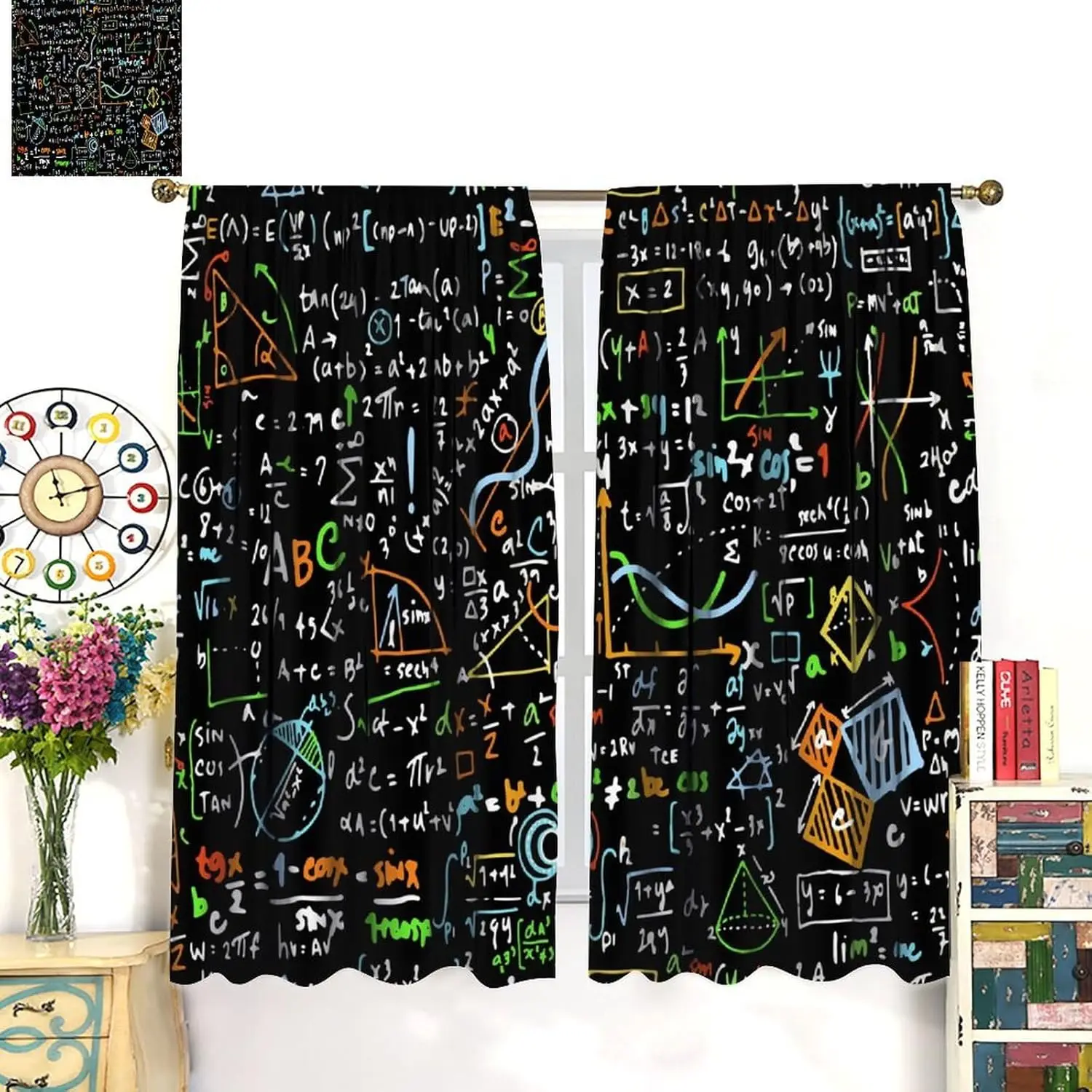 Science Classroom Curtains for Kids,Maths Education Formula Numbers Learning Letters Window Drapes for Boys Girls Bedroom Living