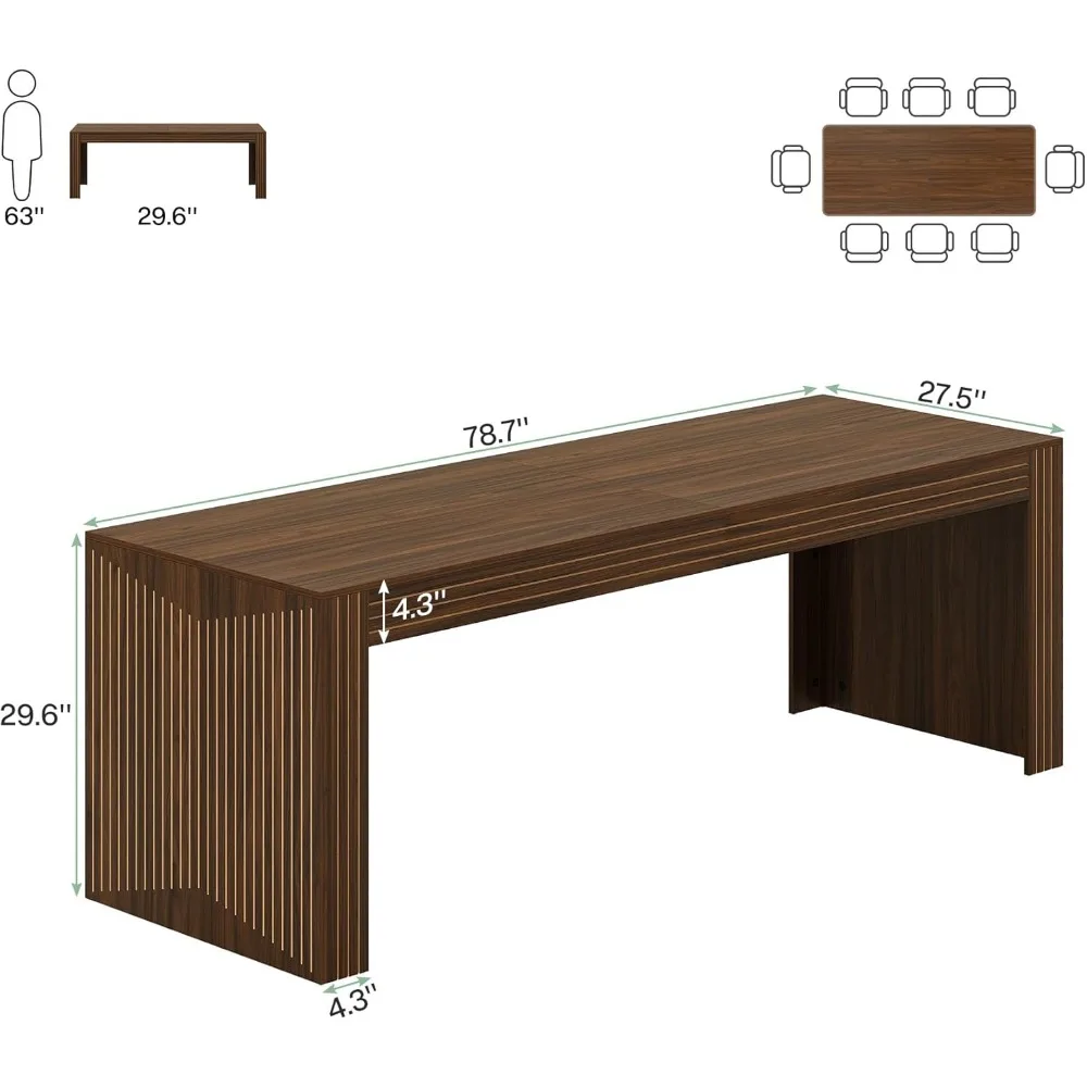 6.5FT Conference Table, 78.74" L x 27.5" W Rectangular Meeting Table with Heavy Duty Legs, Modern Seminar Boardroom Table for O