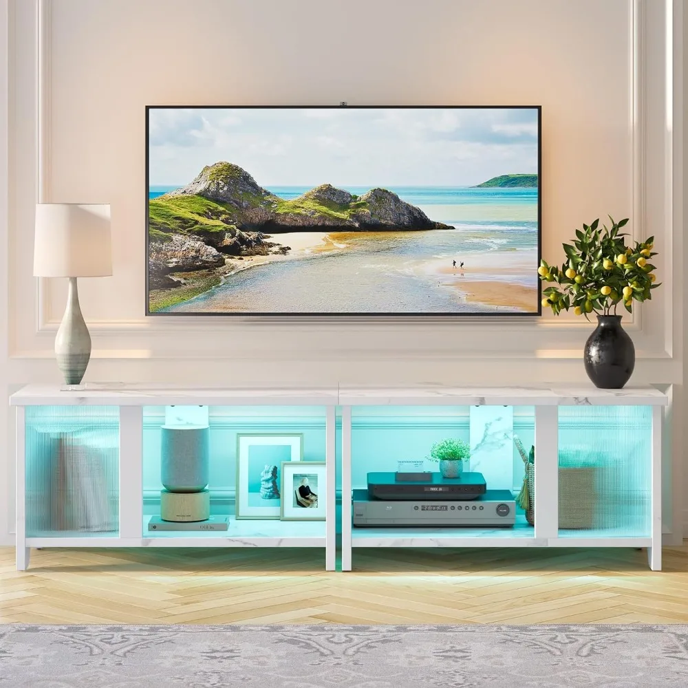 

LED TV Stand for TVs up to 65'', Expandable Side by Side or Stacking TV Stand with Storage, Modern TV Console, Entertainment