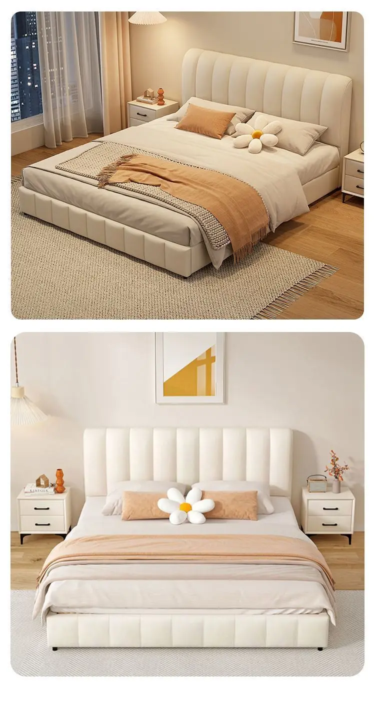 シンプルな布製ベッド 1.8m マスターベッドルーム インス風 ライトラグジュアリー 無垢材ベッド 1
