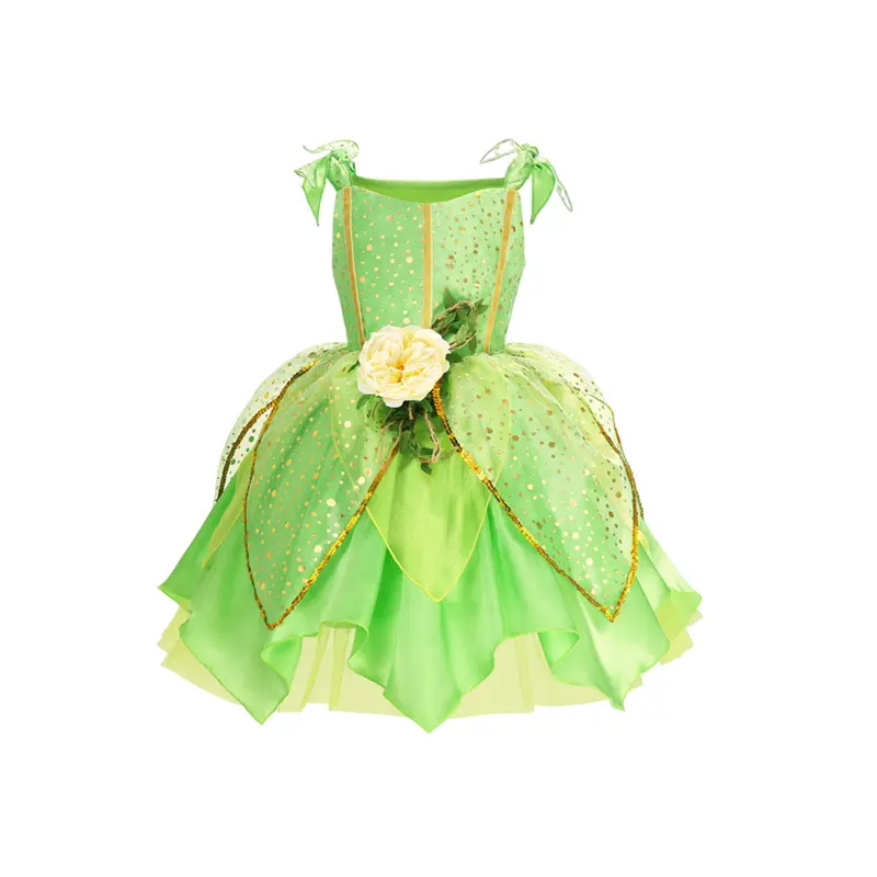Girls Jasmine Elf Dress Kids Cosplay Fancy Flowers Christmas Birthday Costume Carnival Disguise Princess Party Clothes 2-10T - Image 5