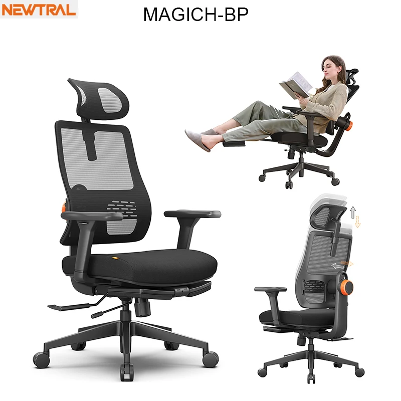 Silla de Oficina Ergonómica Newtral MAGICH-BP con Reposapiés, Silla de Escritorio Ergonómica, Silla para PC, Silla para Computadora con Reposacabezas y Reposabrazos