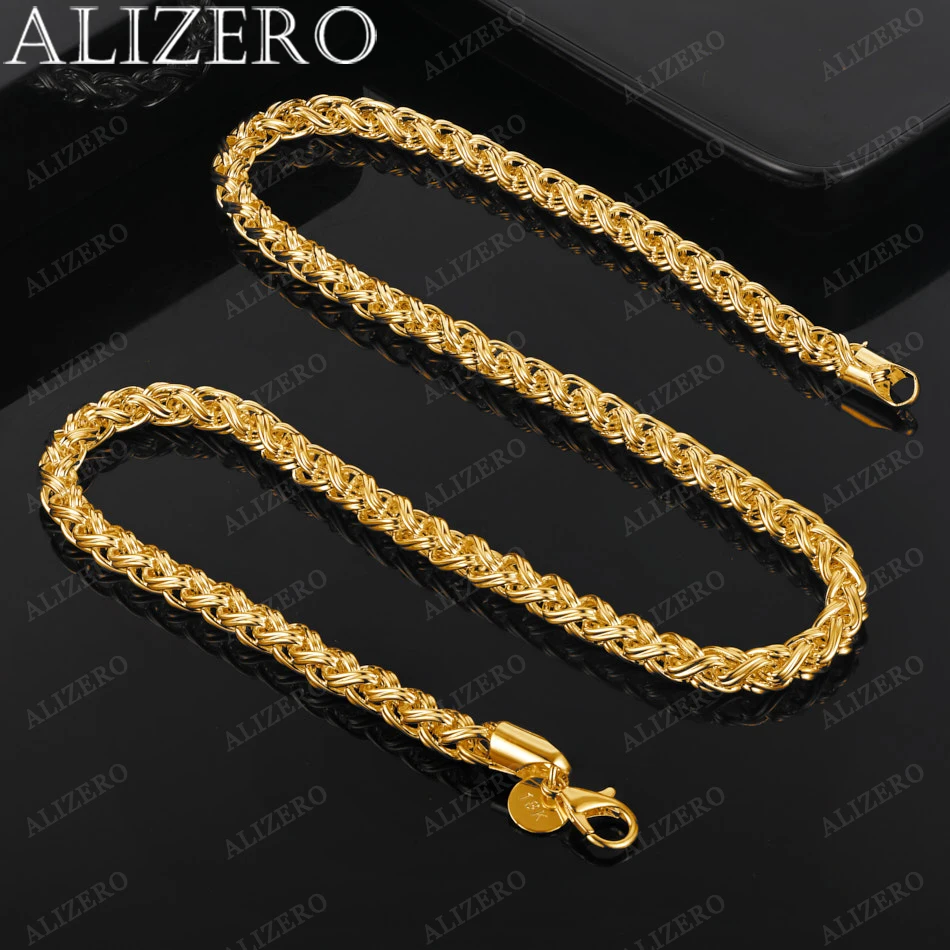 

ALIZERO 18K Gold Necklace 20 Inch 8mm Twisted Chain Necklace For Men Women Fashion Wedding Party Fine Jewelry Gifts