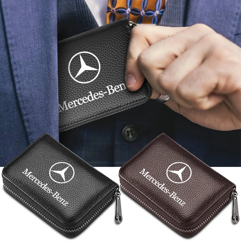 Authentic Leather Bag Car Driver's License ID Card Bank Card Wallet For Mercedes Benz AMG A B C E G R S CES CLA CLG CLK CLS