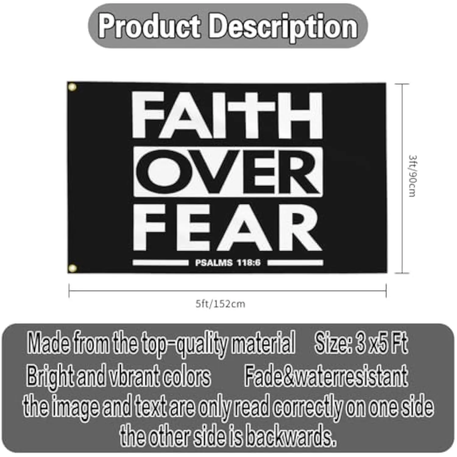 Faith Over Fear Christian Bible Verse Flag 3x5FT 4x6FT Polyester Religious Banner Decor for Home Office Gym