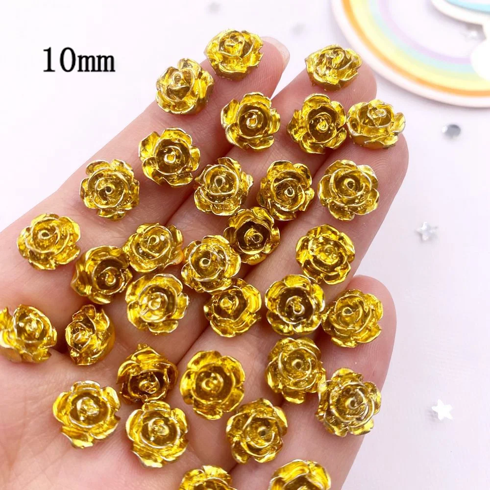 40pcs Resin Cute Crystal Golden Rose Art Nail Flatback Rhinestone Appliques DIY Wedding Scrapbook Decor Crafts SF559