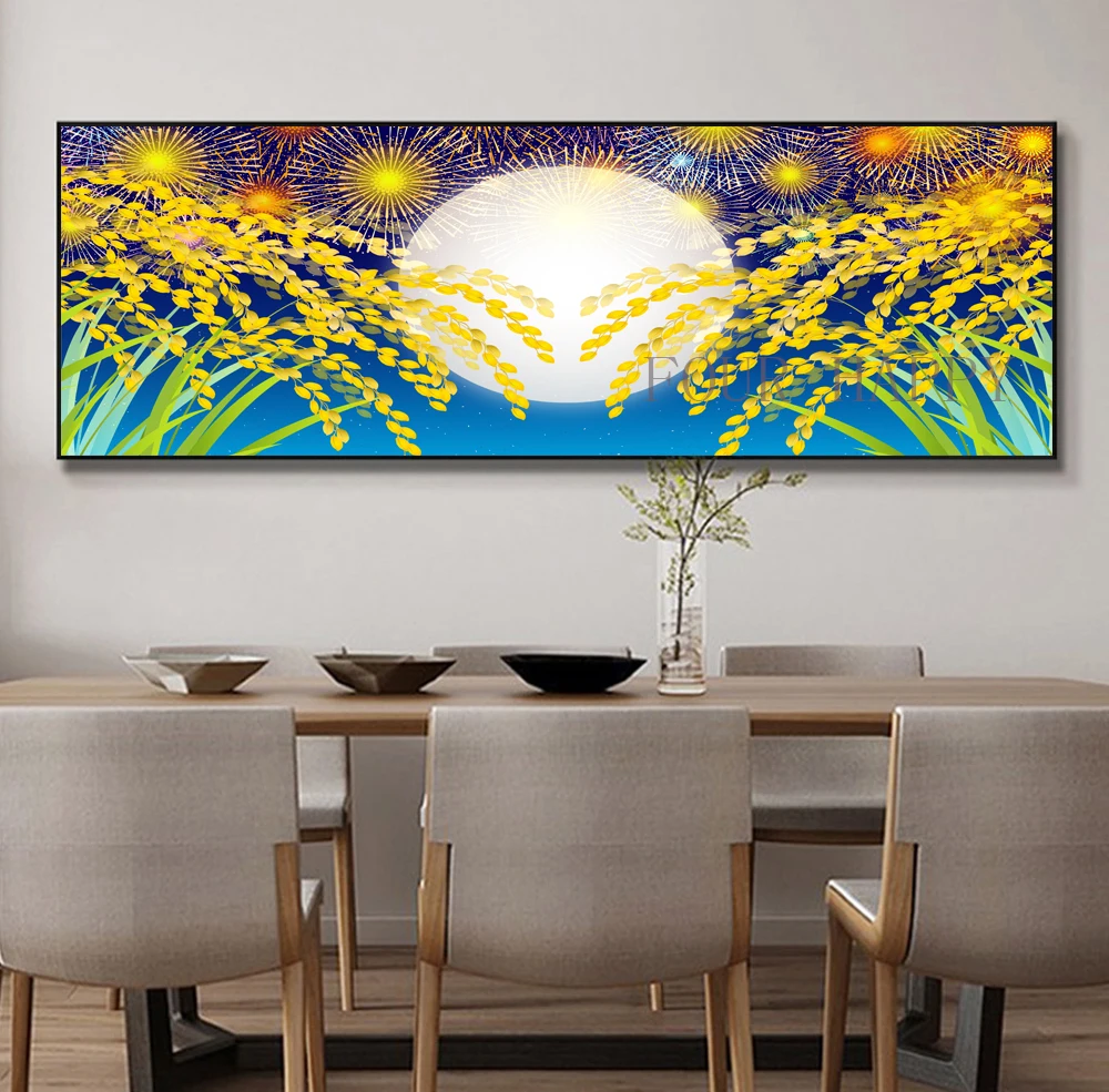 5D DIY Large Diamond Painting Cross Rice Autumn Gold Landscape Wall Art, Full Round Drill, Embroidery Home Decor