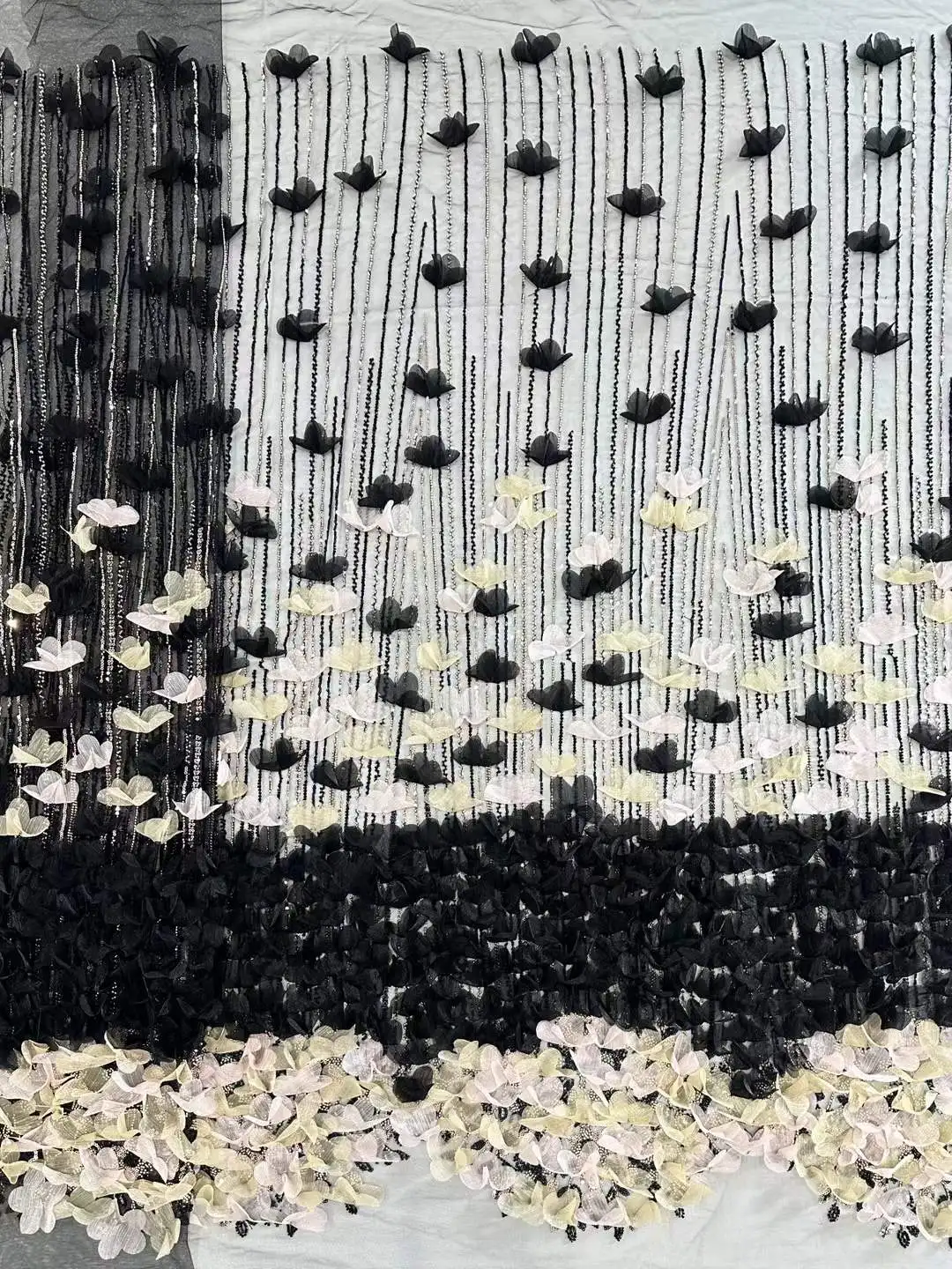 High Quality Fashion African Beaded Tulle Embroidery 3D Flower Sequins Lace Fabric for Wedding Dress Party Sewing