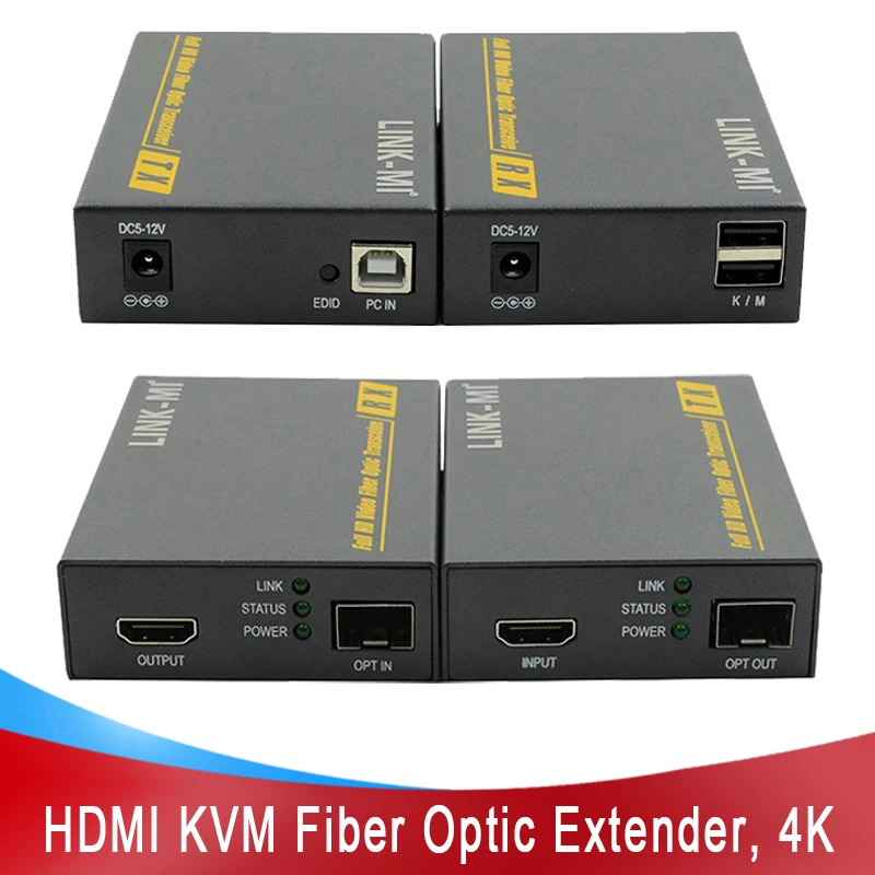 LINK-MI 2KM HDMI KVM Optical Fiber Extender 4K2K EDID Copy Support USB Keyboard Mouse SFP Mode LC Fiber Extender