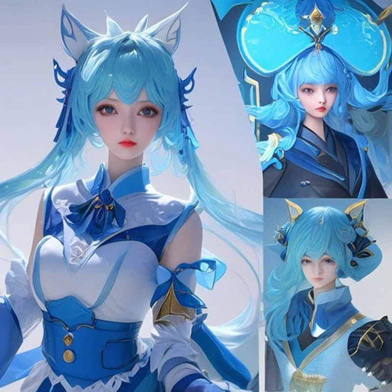 วิกผมยาวลอนแบบเต็มศีรษะ โดเลีย เมอร์เมด สำหรับคอสเพลย์เกม ฮอร์นอร์ ออฟ คิงส์ ตัวละครนางเงือกน้อย  ชุดราตรีออกงาน