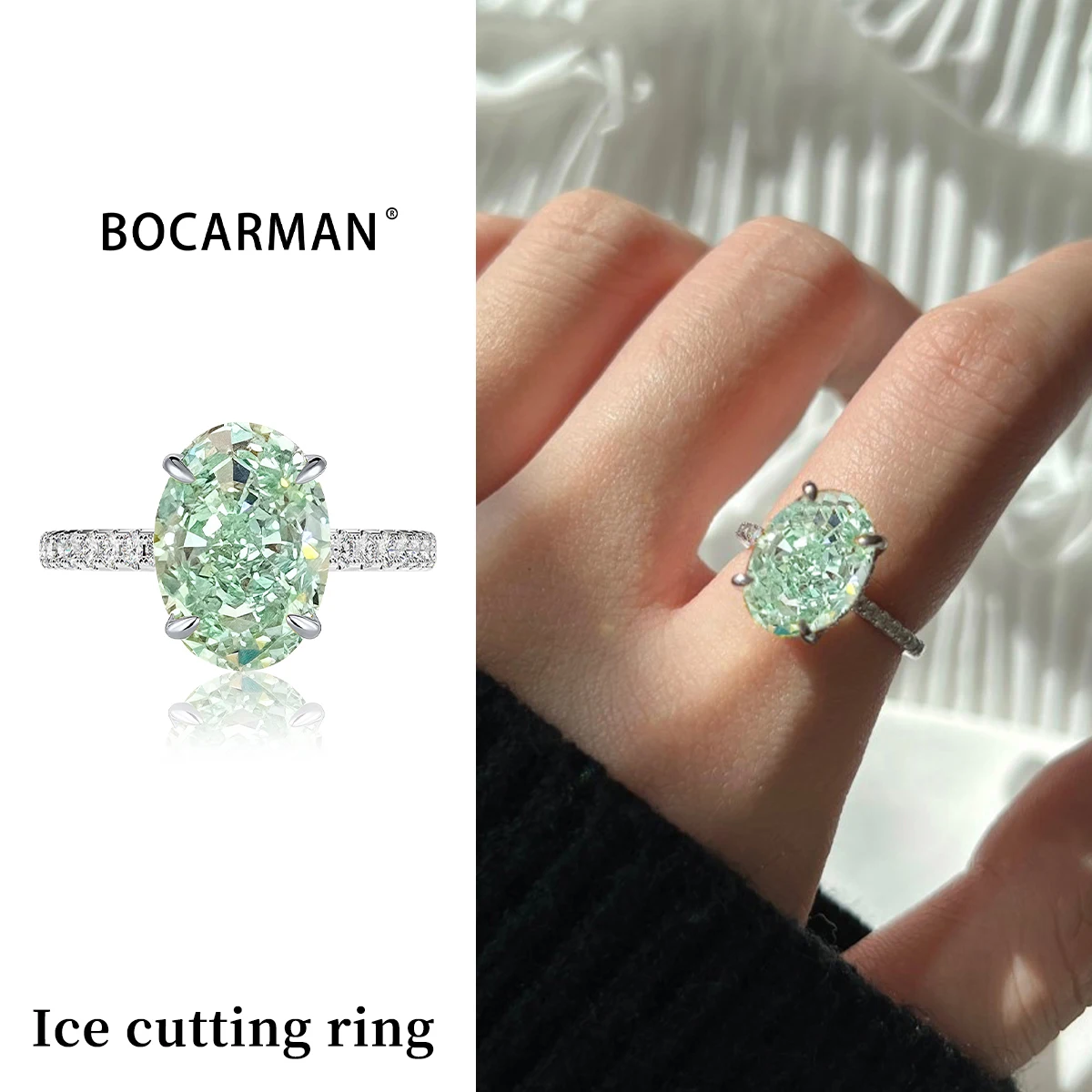 

Кольцо BOCARMAN из стерлингового серебра 925 пробы, мятно-зеленое, изысканное ювелирное изделие, качественный танзанит, голубой циркон, овальные кольца для женщин, подарки на свадьбу