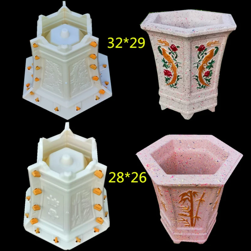 Hexagonal Orchid New Bottom Grouted Cement Flower Pot Self made Thickened Plastic Mold