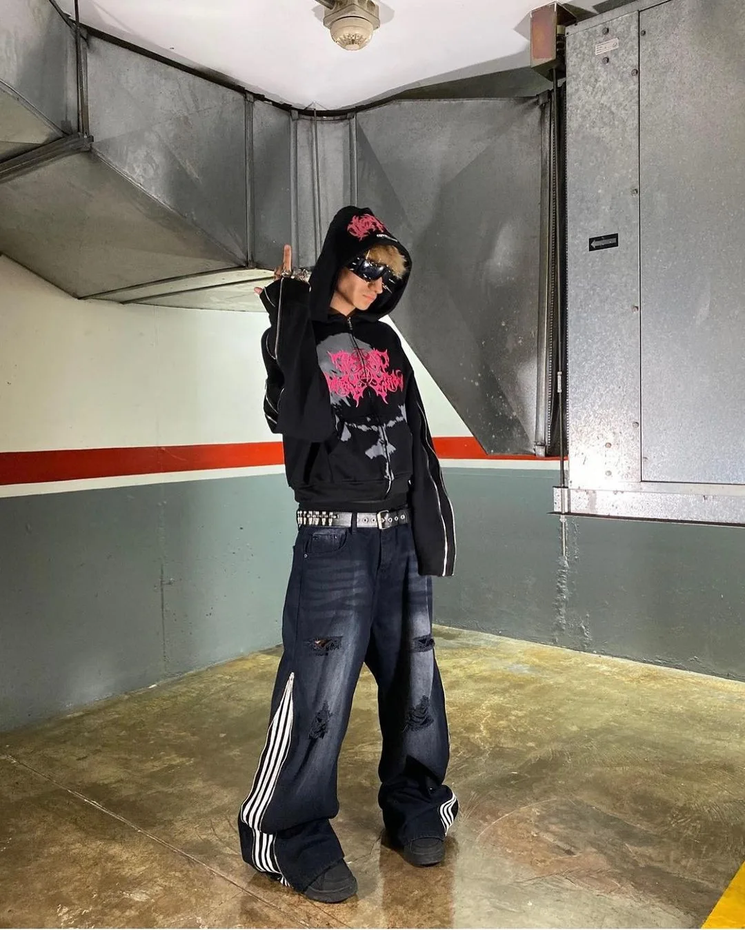 Harajuku Hip Hop Vintage Punk Gothic Trend Design Clothes Long Sleeve Oversized Hoodie Y2k Top Zip Sweatshirts Coat