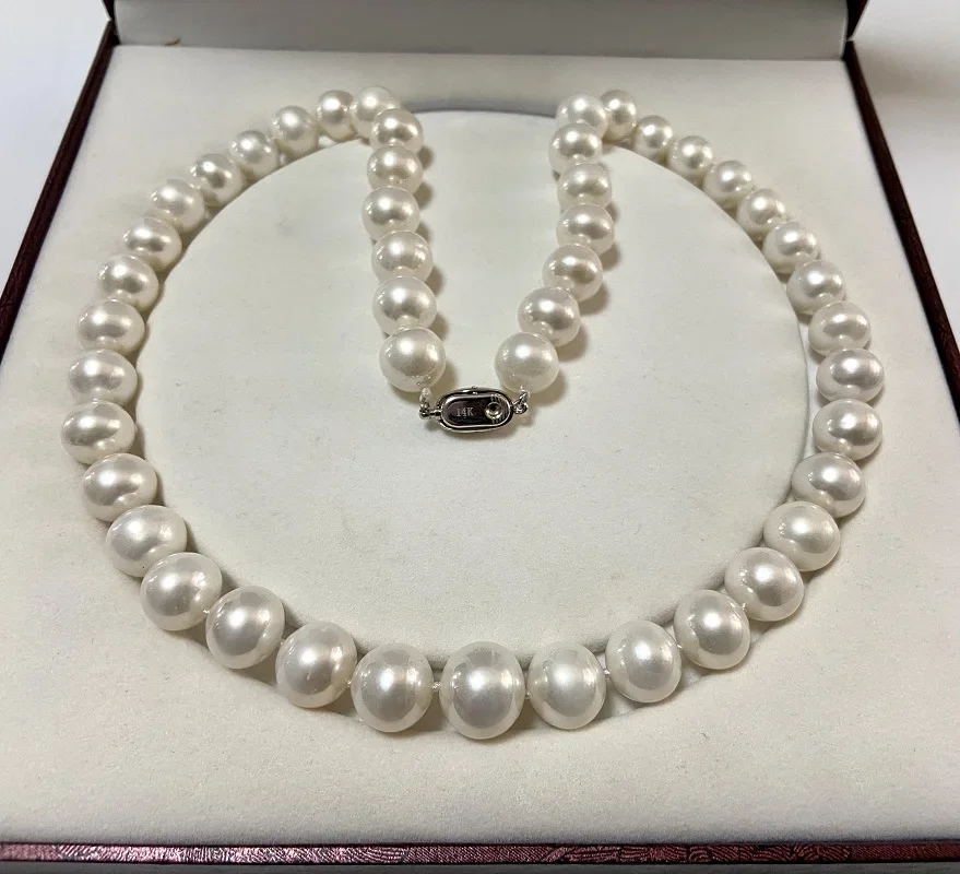 Natural Luxury Sea Pearl 13-15mm Nearly Round White Luster Pearls Fashion Wedding Jewelry Accessories for Women Necklaces