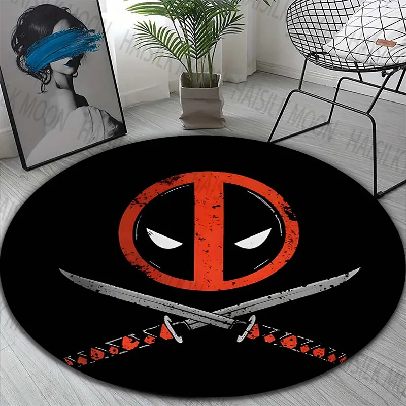 Deadpool Marvel Cartoon Round Carpet for Living Room Rugs Camping Picnic Mats Flannel Anti-Slip Rug Yoga Mat Gifts Anime Rug