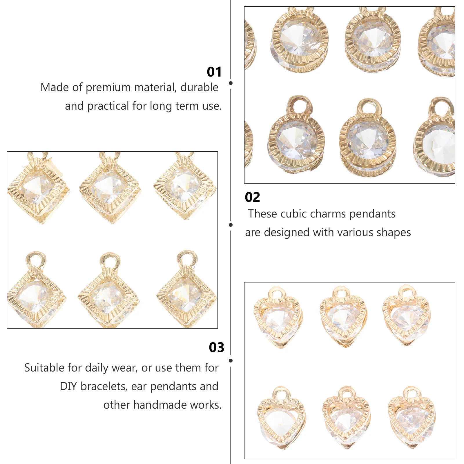 

90pcs Cubic Zirconia Alloy Charms Pendants Jewelry Making Diy Accessories Bracelet Earring Supplies Women Gift Handmade Crafts