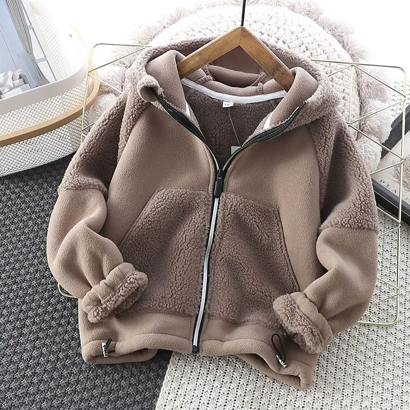 Boys' Fleece-Lined Thickened Polar Fleece Jacket Autumn and Winter Kids' Overcoat Children's Composite Fleece Thickened Coat