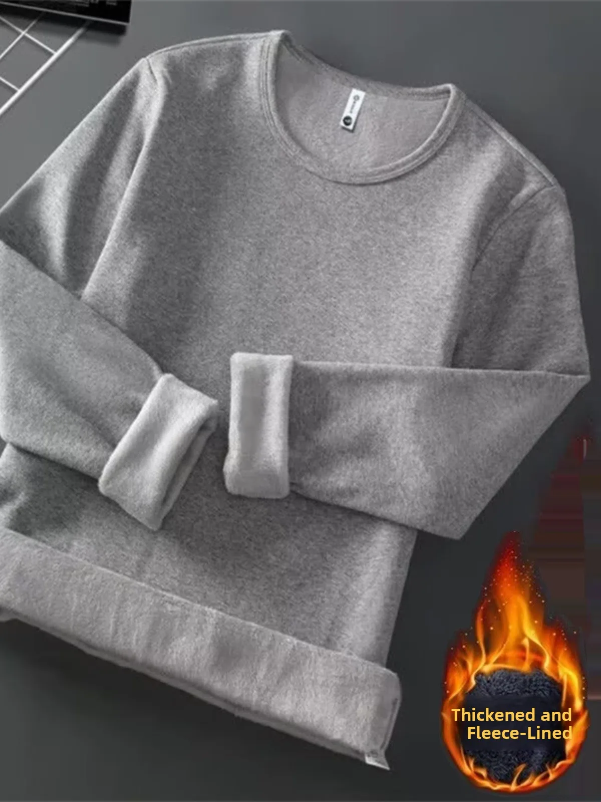 

Мужская футболка Long Sve круглая Ne Fce Lined Thi Warmth Inner Wear Base Layer Trendy Pure Color Bla Осенняя одежда