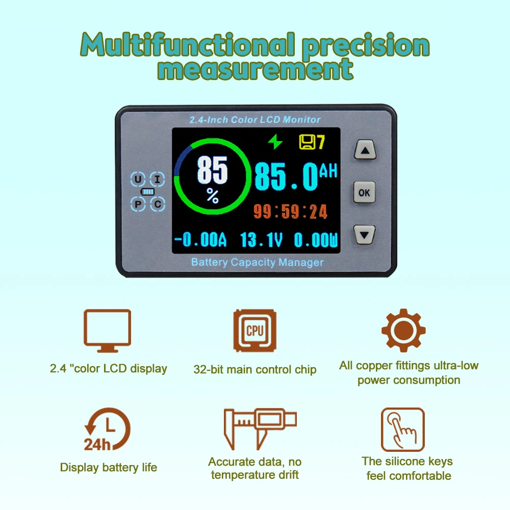 VA9810 2.4 cal kolorowy wyświetlacz LCD baterii Tester pojemności detektor napięcie prądu miernik mocy samochód elektryczny Coulometer DC8-100V 100A