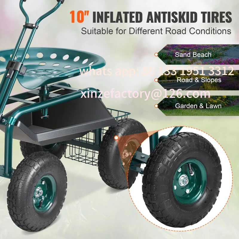 Customizable Garden Cart Rolling Workseat with Wheels Gardening Stool for Planting 360Degree Swivel Seat Wagon Scooter