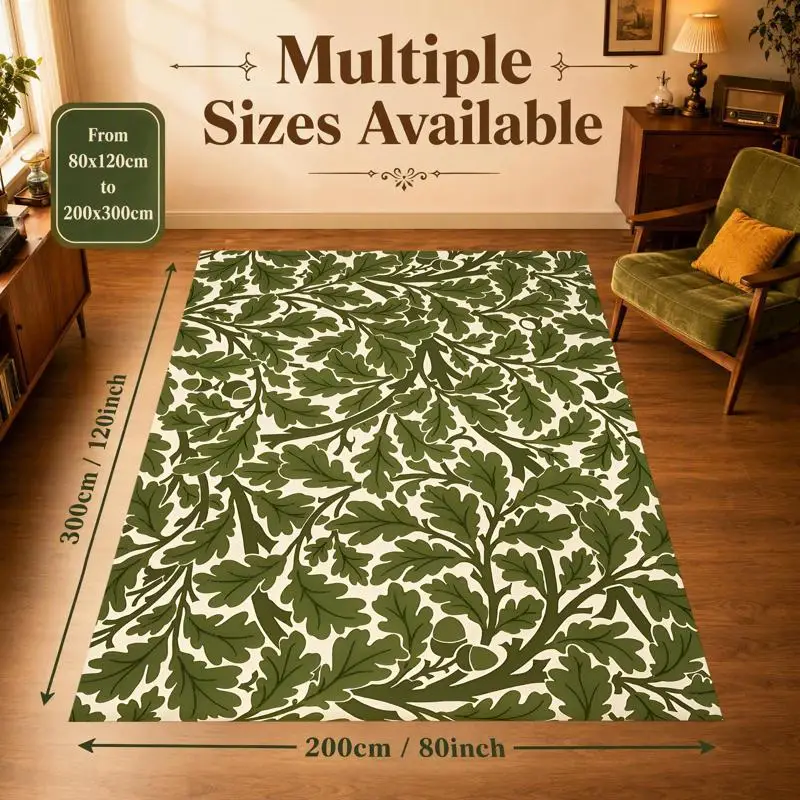 Vintage Oak Leaf Print Rug Soft Velvet Living Room Bedroom Home Decor Carpet Mat