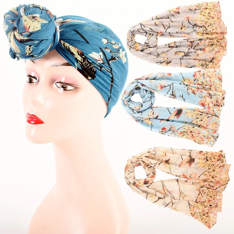 

​ Шарф-вуаль с птичьим цветочным принтом, легкая дышащая шаль, мягкий модный аксессуар для женщин, осенне-зимний шелковый шарф 90x180 см