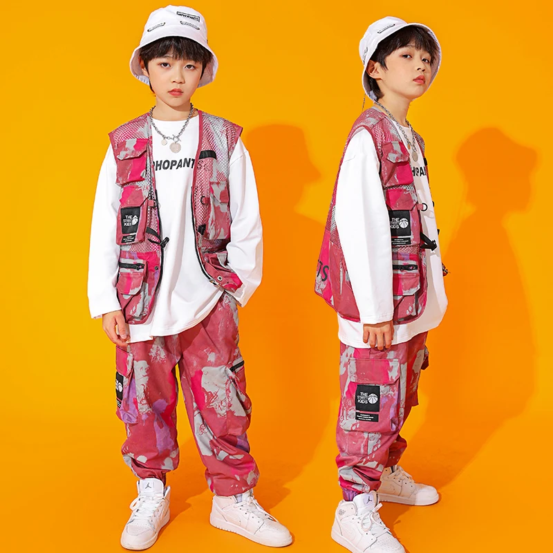 New Fashion Hip Hop Kids Performance Costume Camouflage Vest Long Sleeves Outfit Boys Street Dance Wear Girls Jazz Outfit BL7358