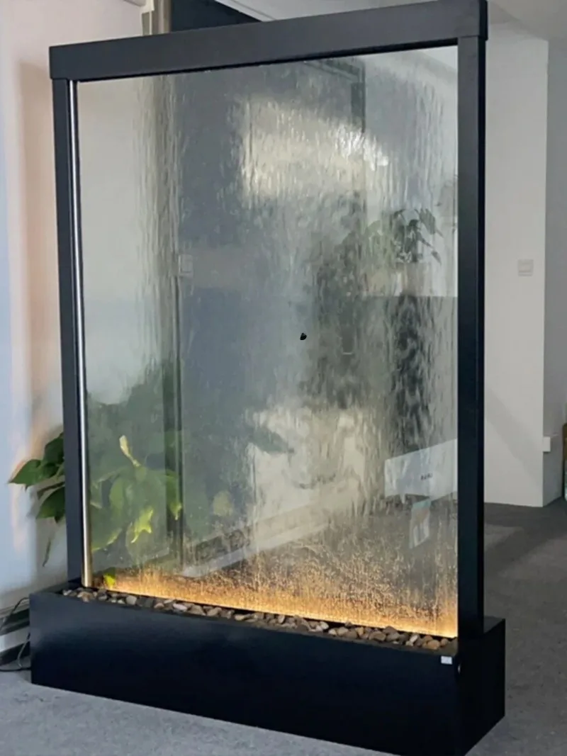 Glass  Water Curtain Wall Fountain Indoor Partition Screens Modern Water System Decoration