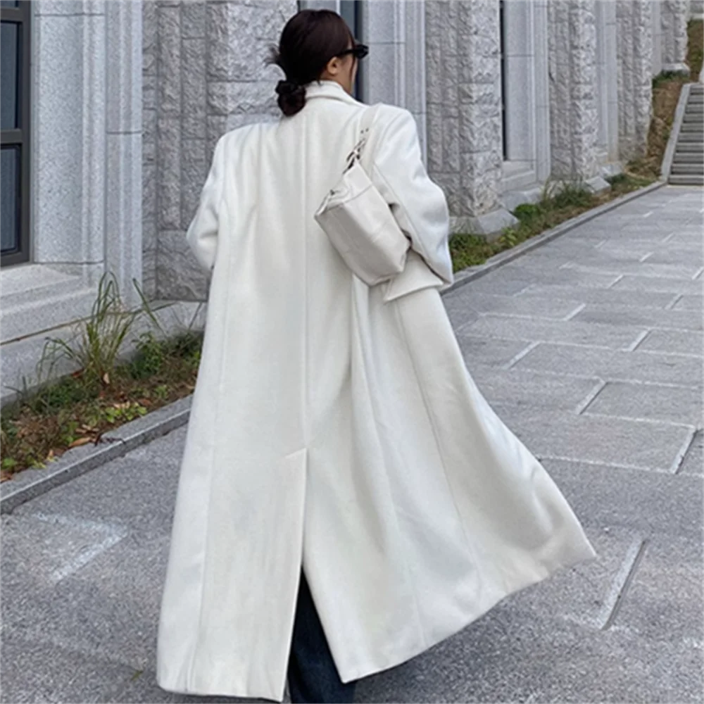 

Woolen coat women winter new loose thickened white tweed long coat