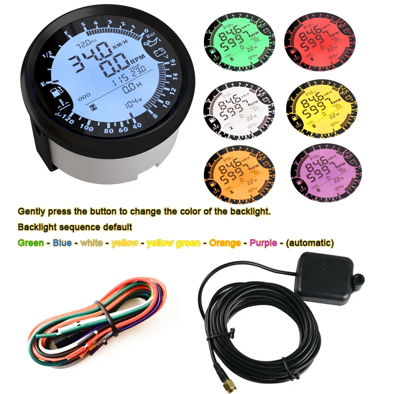 9-32V 85mm GPS speedometer Tachometer Oil Pressure Water Temp Voltmeter Fuel level ODOmeter with backlight for Auto Boat Gauges view 3