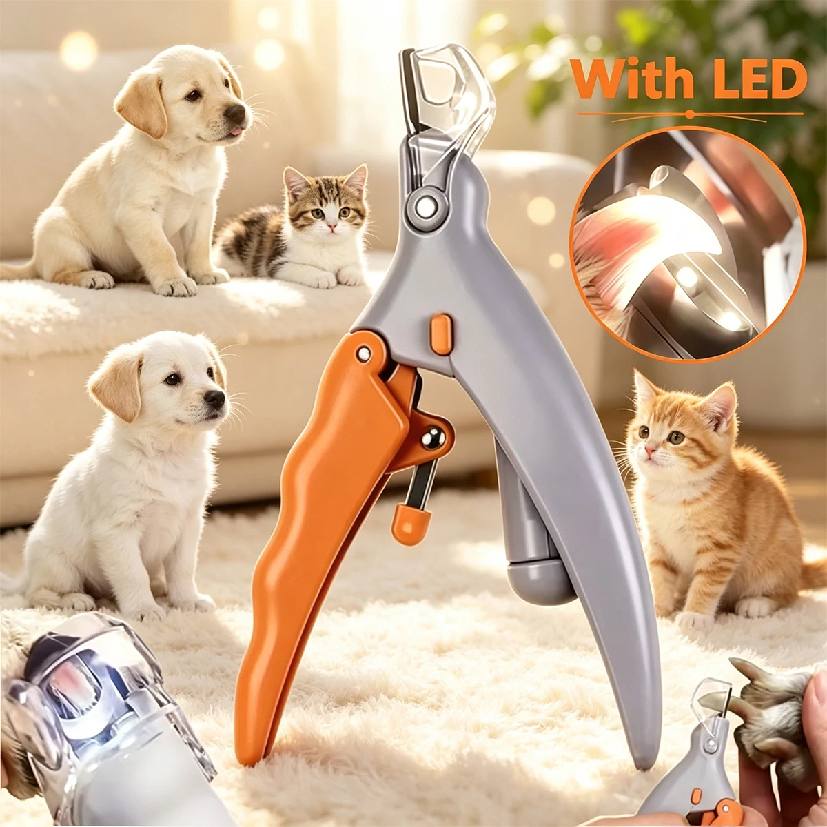 Nail Clipper for Pets with LED Lights, Cat and Dog Grooming Scissors for 5x Magnification Easy Nail Trimming Tool Claw Care