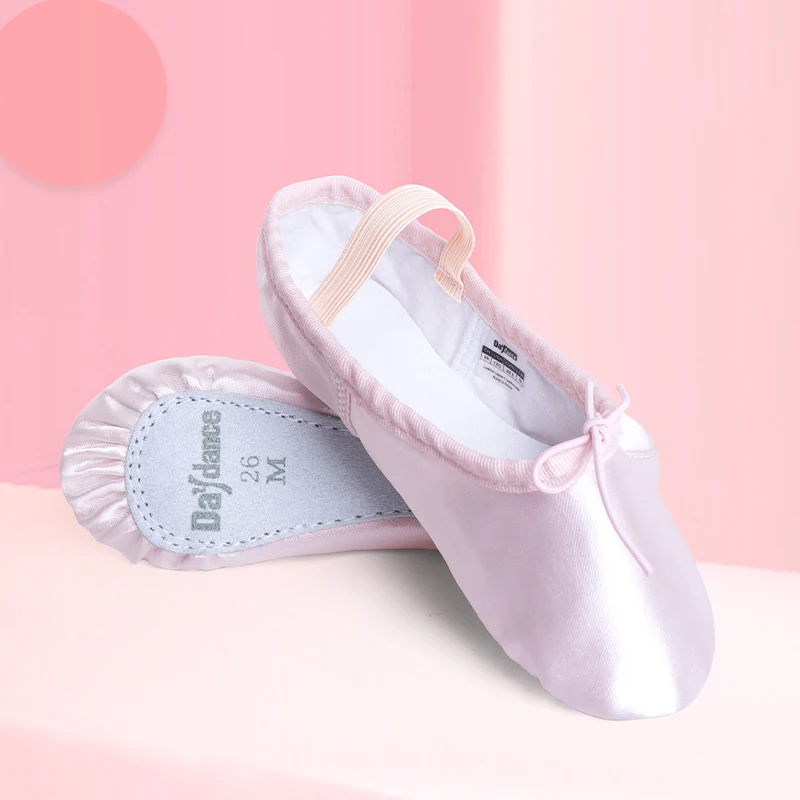 Girls Satin Ballet Shoes Pink Professional Full Sole Ballet Dance Flats Kids Birthday Party shoes Elastic String Dance Slippers