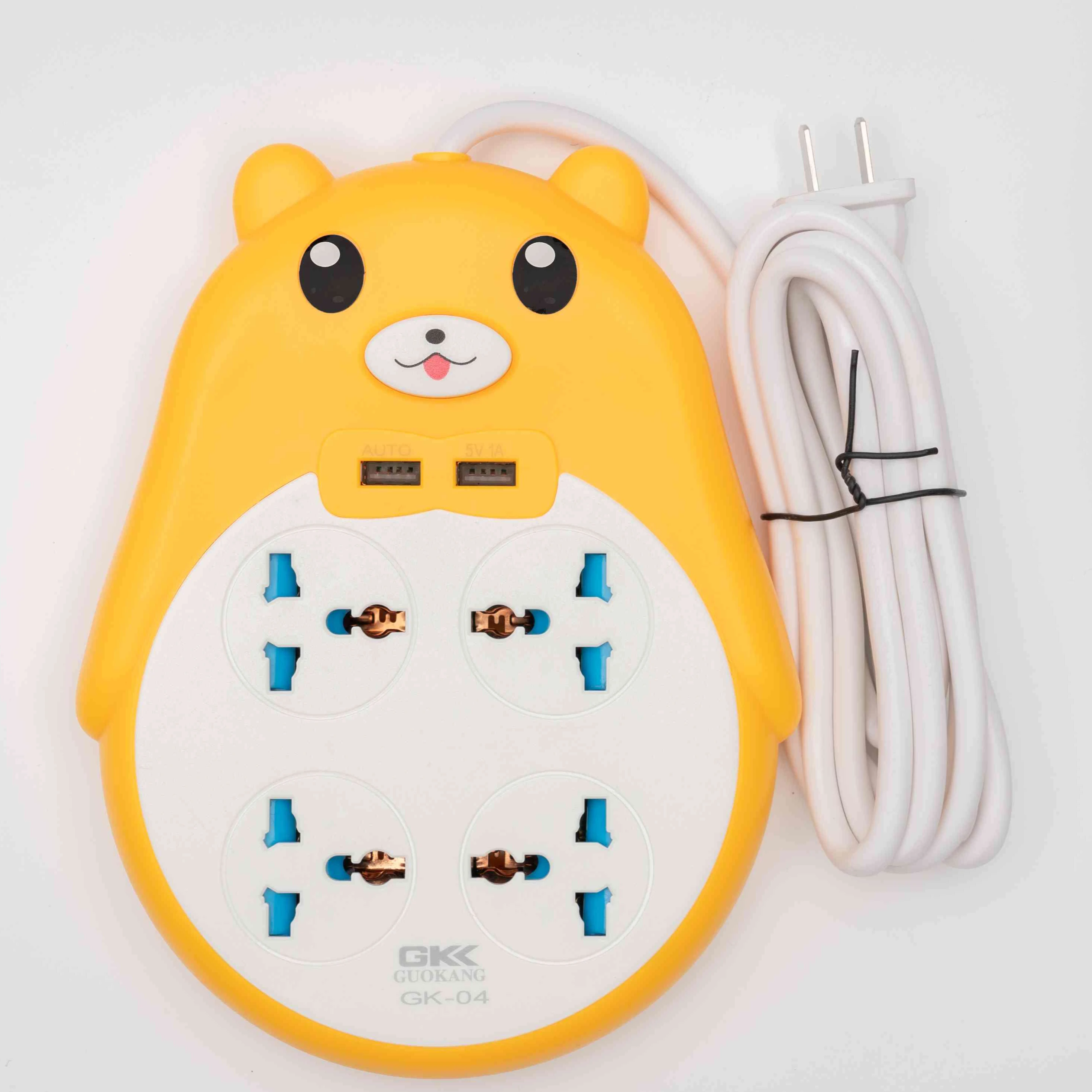 

2-in-1 Cartoon-Style 2M Extension Cord USB Ports International Universal Power Strip Multi-National Standard Plugs 10A ABS