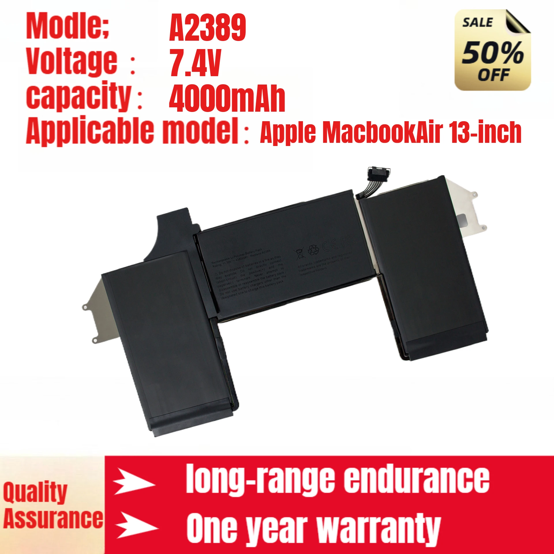 

A2389Apple Аккумулятор для ноутбука подходит для Apple MacbookAir 13 дюймов A2337 2020 M1 Series A2389 Аккумулятор для ноутбука 7,4 В 4000 мАч