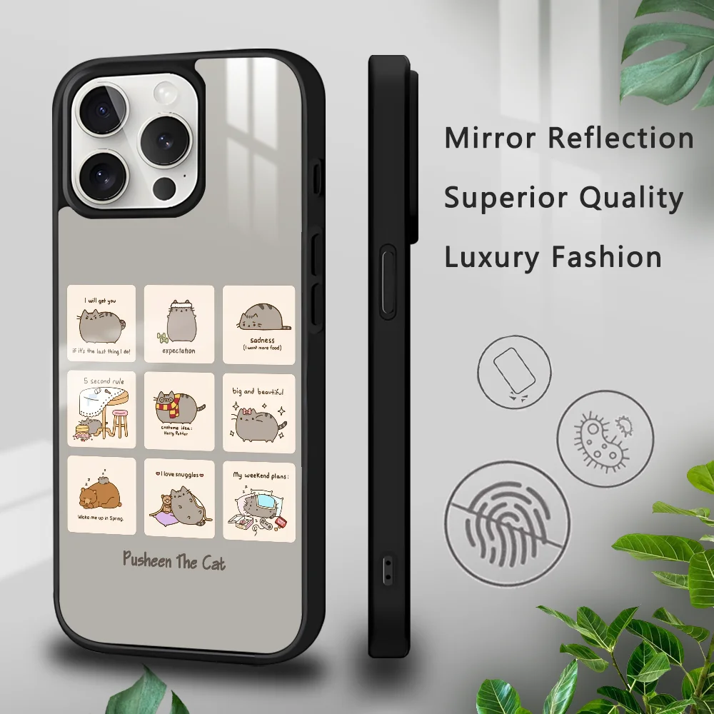 

Cute Illustration Kitten P-Pusheen Phone Case For IPhone 16 15 14 13 12 11 Pro Xs Max Mini Plus Celulares Hard Funda