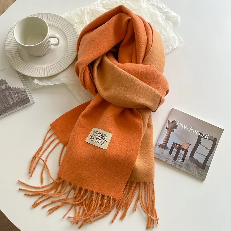 2024 Fashion Korean Style Solid Color Warm Winter Cashmere Scarf for Women Double Sided Neckerchief Knitted Wraps Female