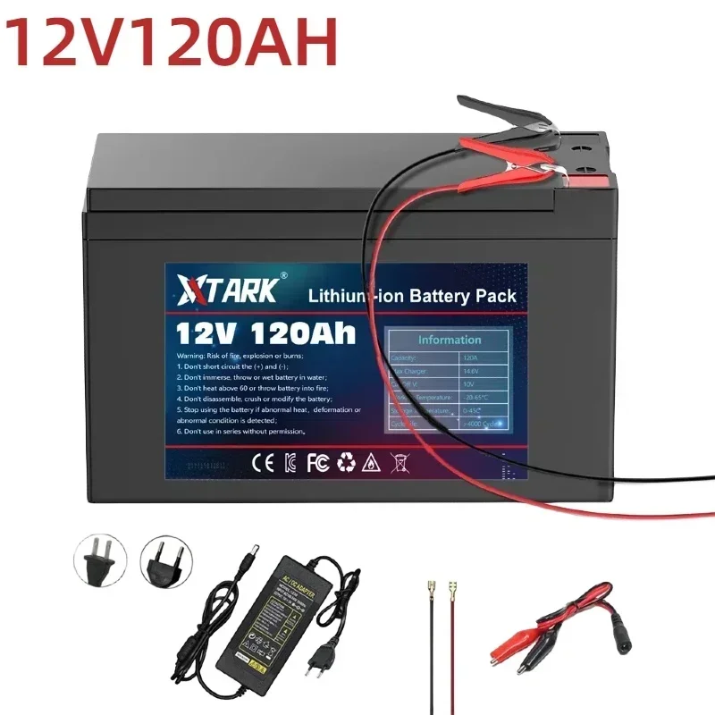 

NEW Sprayers 12V 120Ah Built-In High Current 30A BMS 18650 Lithium Battery Pack For Electric Vehicle Batterie 12.6V Charger