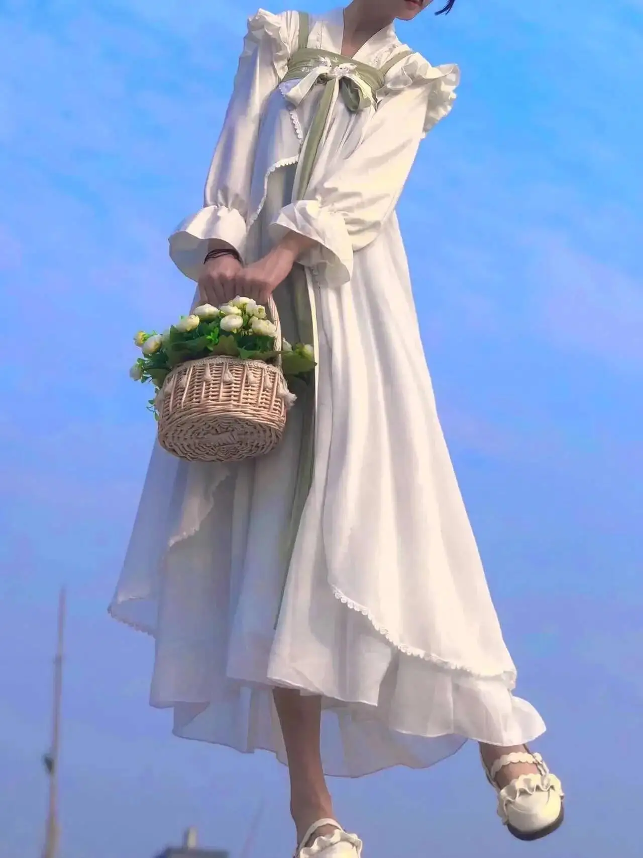 Estilo chinês bordado hanfu bonito coelho lótus puff mangas cosplay traje de fadas vestido para mulher tang dinastia terno