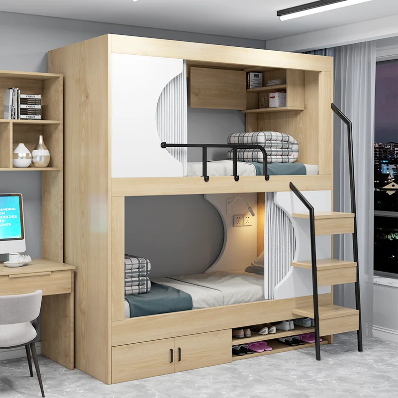 Bed Student Dormitory Solid Wood Double Layer Bunk Bed Staff Dormitory Small Apartment Modern Upper and Lower Bunk