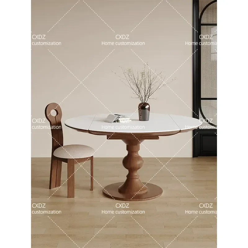 Nordic Telescopic Folding Dining Table Simple Antique Round to Square Stretchable Dual Purpose Table for Small Apartment