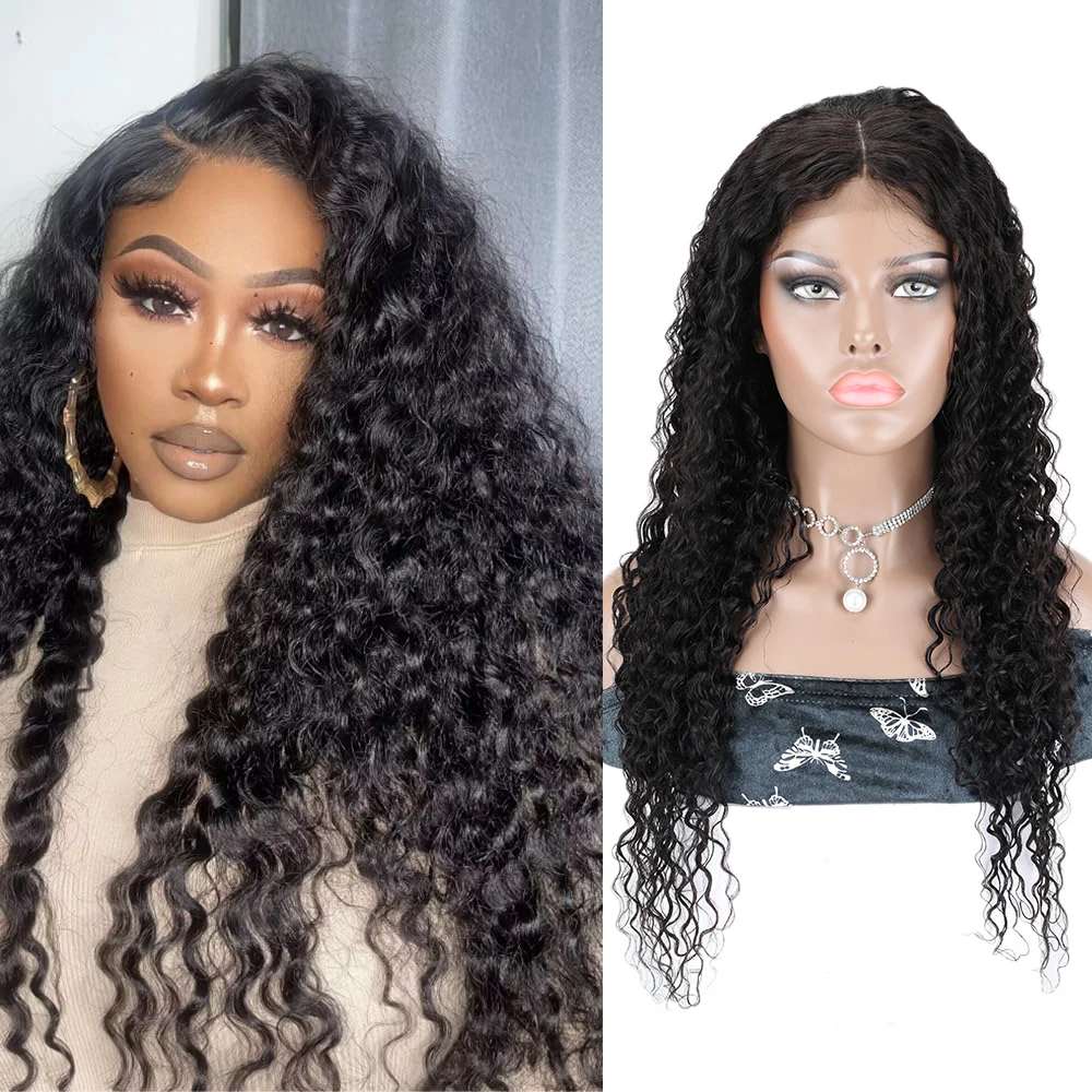 

Deep Wave Transparent Lace Front Wigs Brazilian 10A Grade Deep Curly Human Hair Wigs for Black Women Pre Plucked with Baby Hair