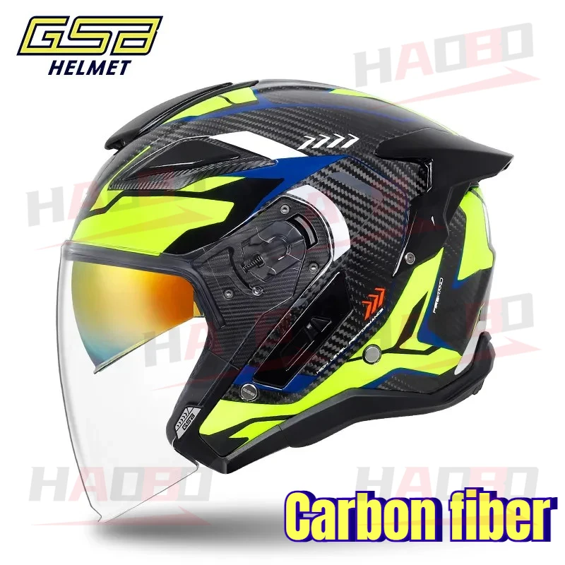 GSB S278 Motorcycle Helmet Carbon Fiber/glass Fiber Double Lens Half-covered Three-quarter Locomotive Travel Half Helmet 범블비헬맷