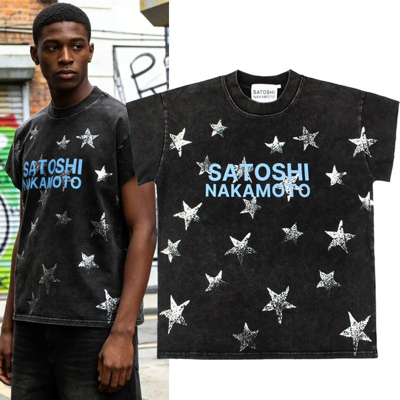 Satoshi Nakamoto Five-Star VINTAGE Vintage Washed Antique Printed Blazer Short-Sleeve T-shirt