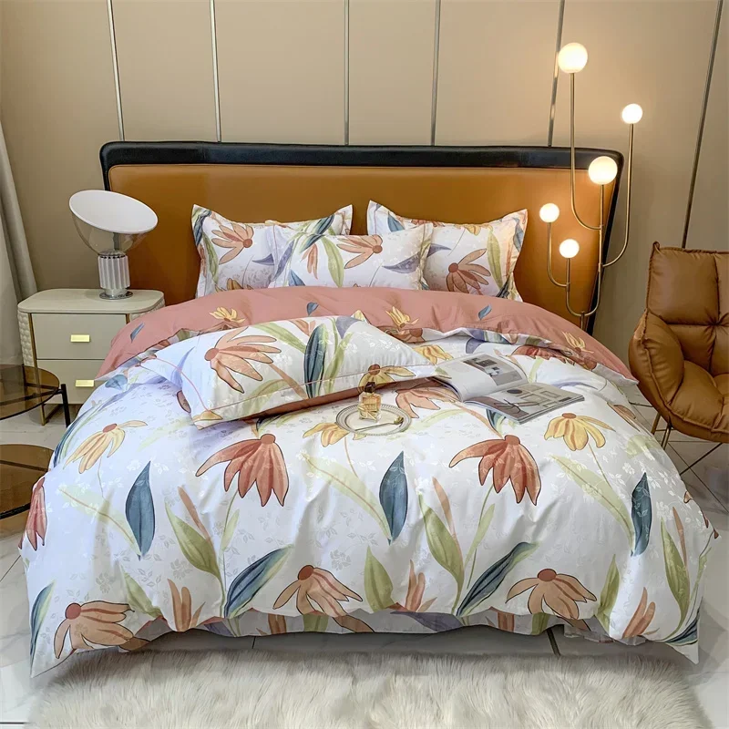 100% Cotton Bedding Set - Pure Cotton Four-Piece Set Sheet Quilt Cover Double Quilt Cover Bed 4 Pieces Comforter Sets Duvets