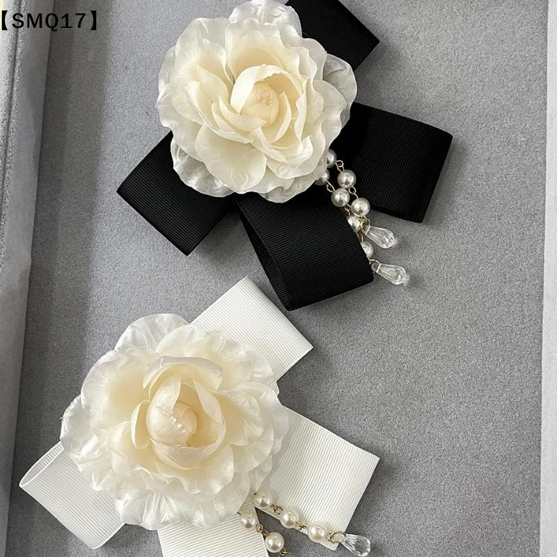 Vintage Black Camellia Bow Brooch Elegant Neck Tie Brooch Mourning Brooches Formal Wear Shirt Collar Pins Jewelry Decora【SMQ】