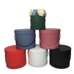 Round Flower Paper Boxes, Portable Rope, Monochromatic, Bouquet Packing, Valentines Day, Wedding, Birthday Gift Box, 3Pcs Set